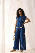 Indigo Shell-Drop Embroidered Co-ord Set