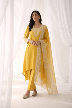 Luxe Yellow Embroidered High-Low Kurta Set
