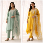 Luxe Yellow Embroidered High-Low Kurta Set