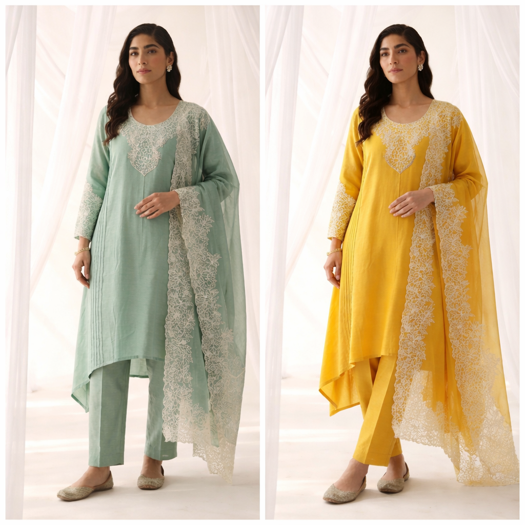 Luxe Yellow Embroidered High-Low Kurta Set