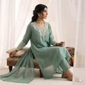 Luxe Sea Green Embroidered High-Low Kurta Set