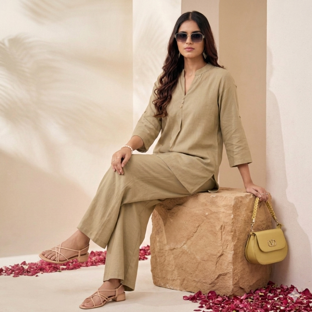 Cotton-Linen Tunic & Wide-Leg Palazzo Set