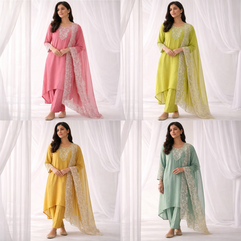 Luxe Rose Pink Embroidered High-Low Kurta Set