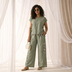 Sea Green Shell-Drop Embroidered Co-ord Set