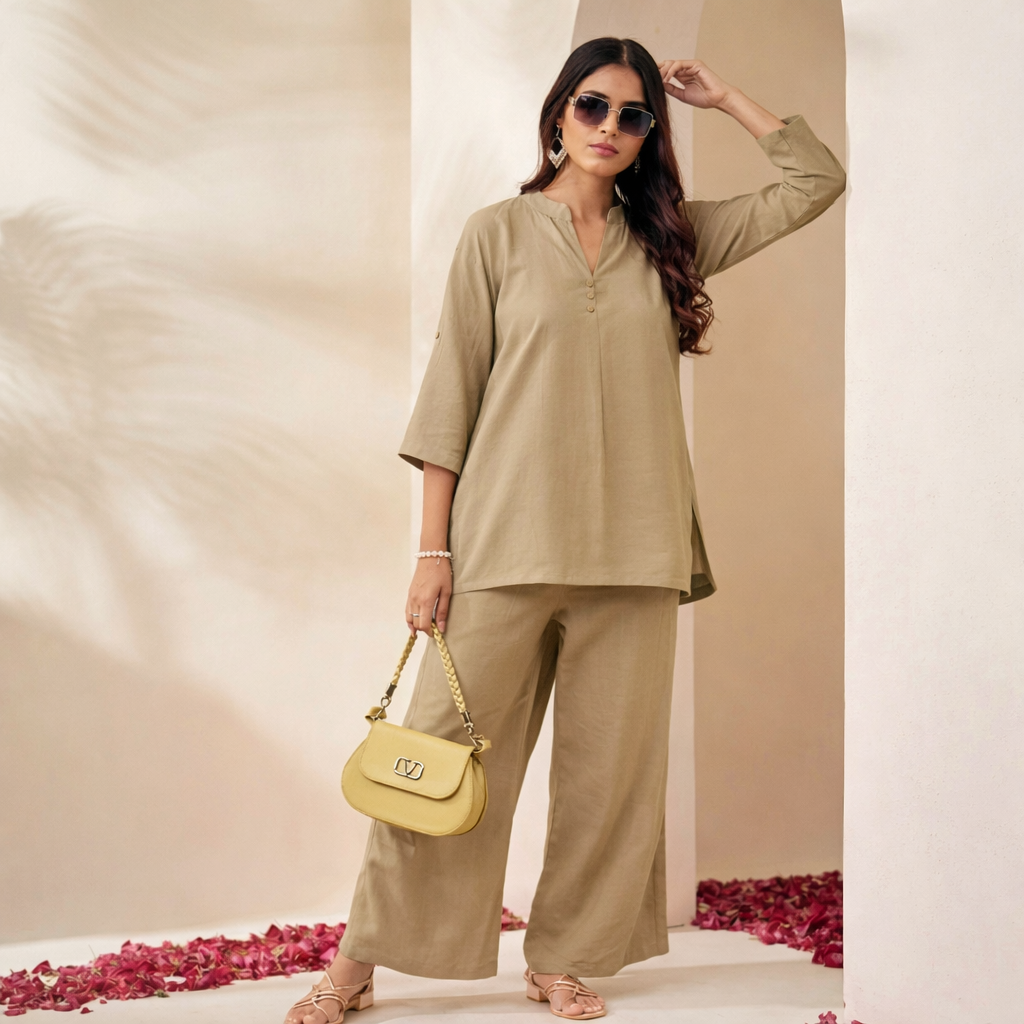 Cotton-Linen Tunic & Wide-Leg Palazzo Set