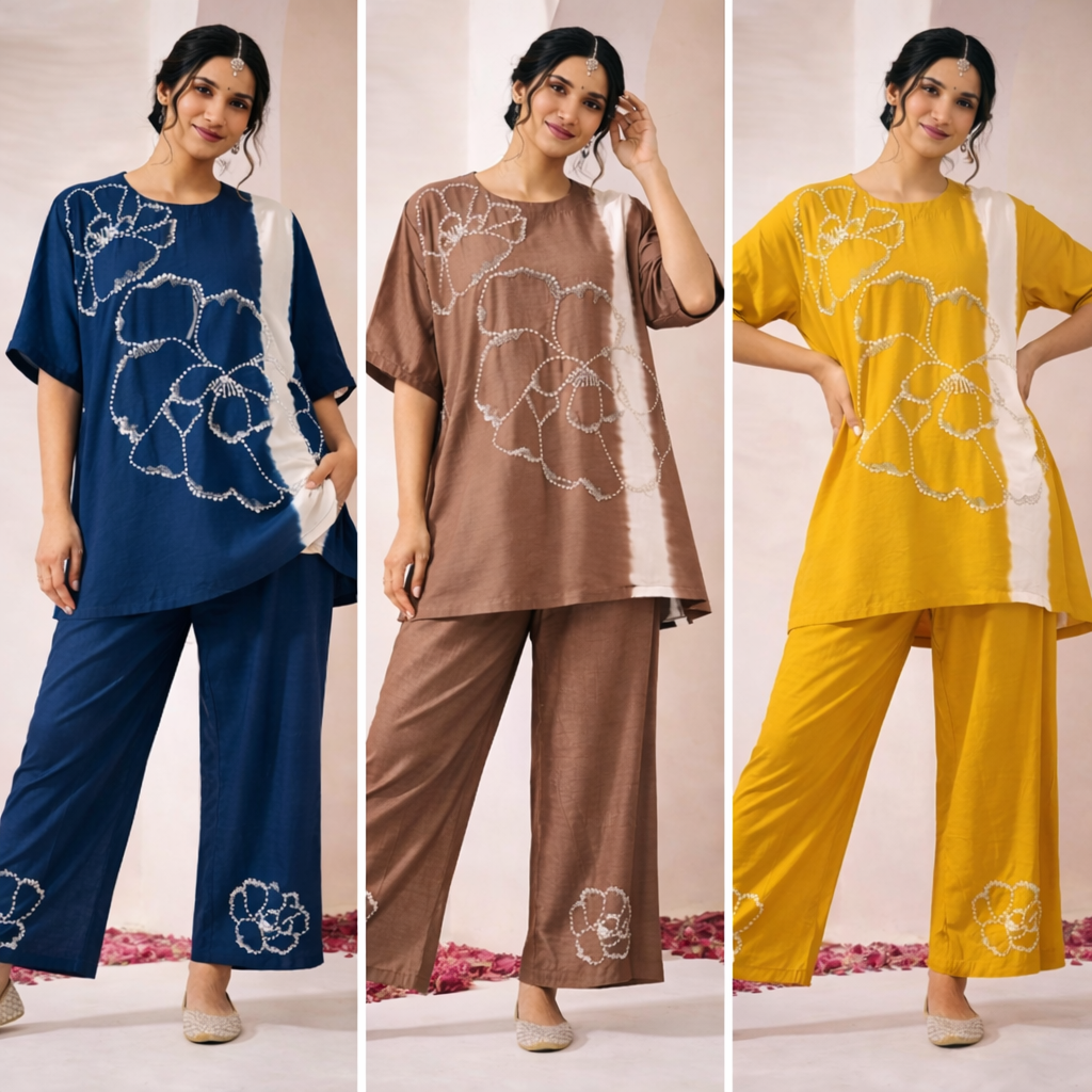 Blue Bloom Embroidered Co-ord Set