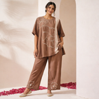 Mocha Bloom Embroidered Co-ord Set