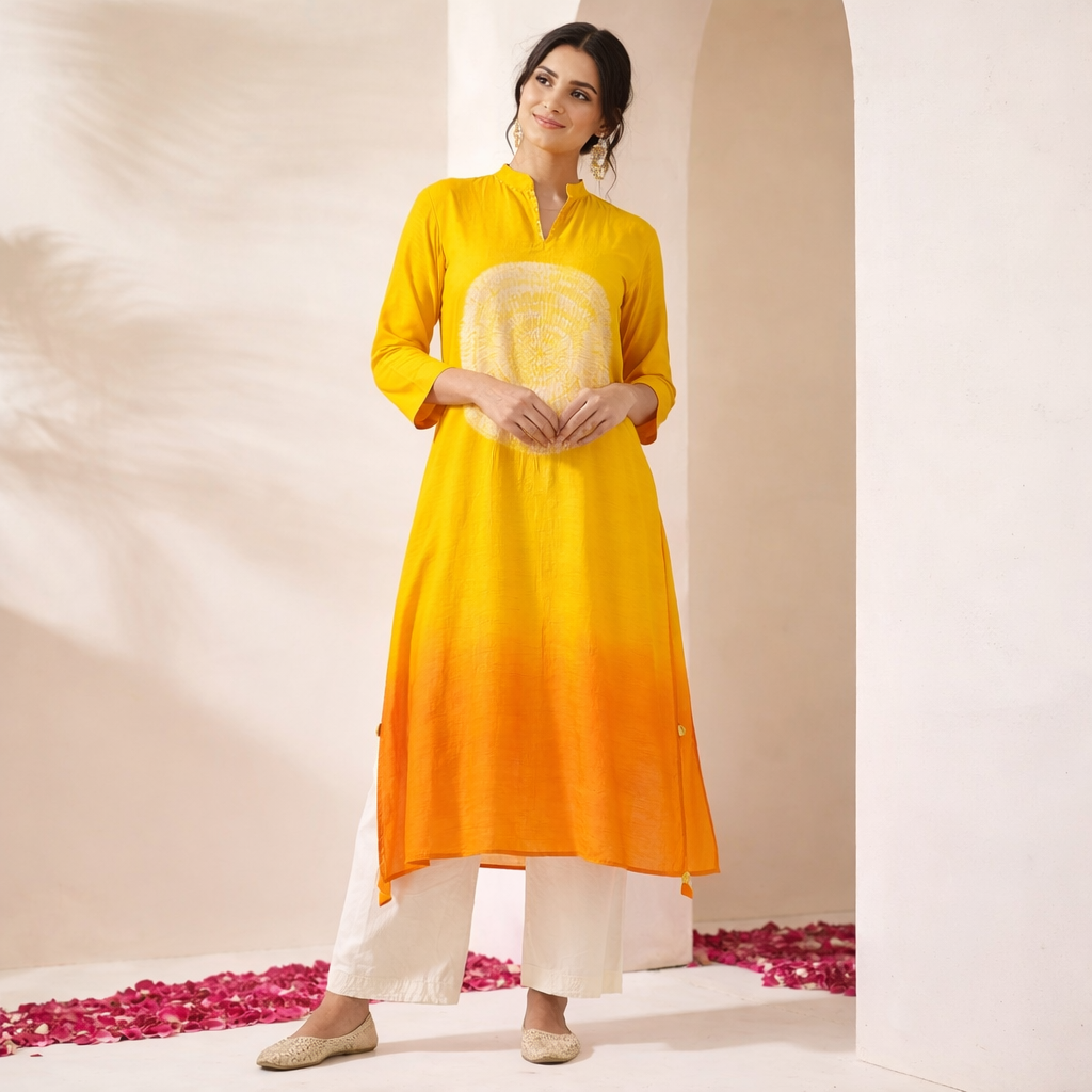 Saffron Ombré Kurta Set With Pants
