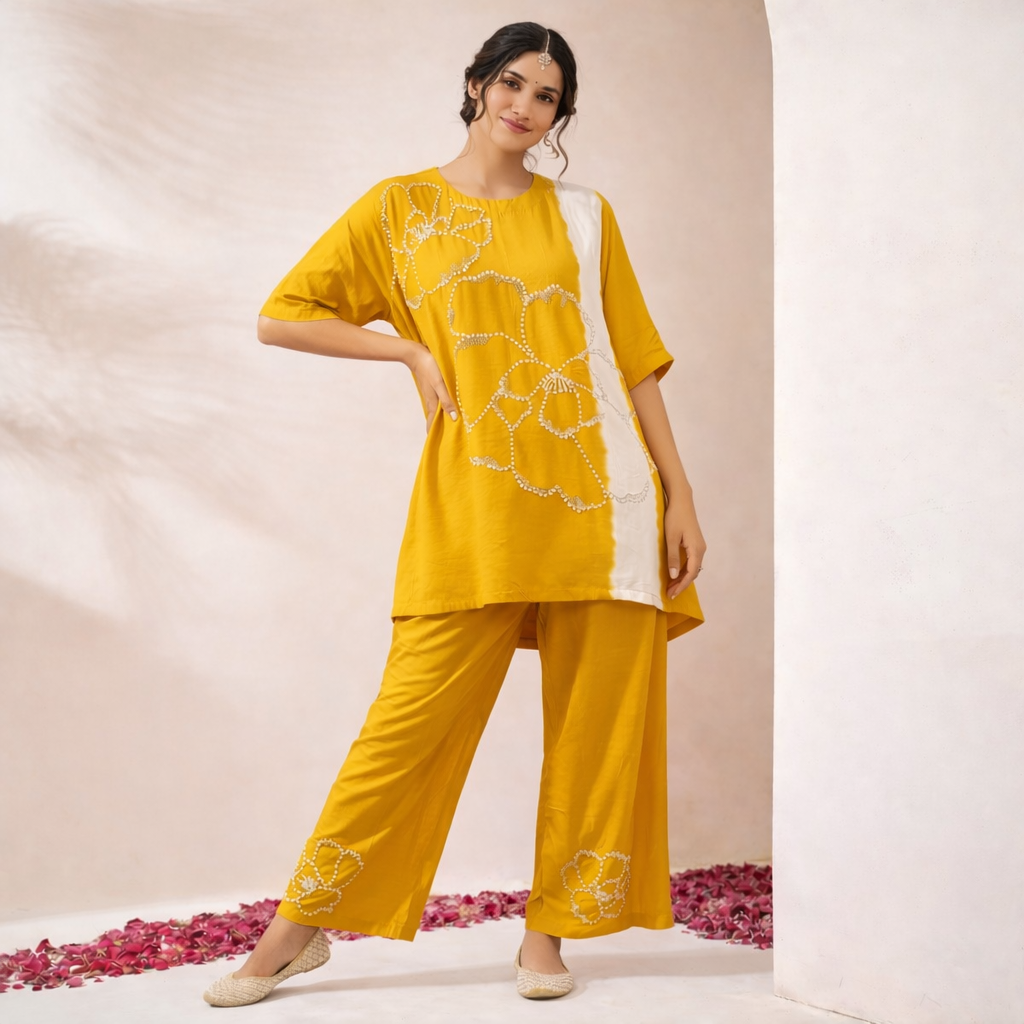 Yellow Bloom Embroidered Co-ord Set