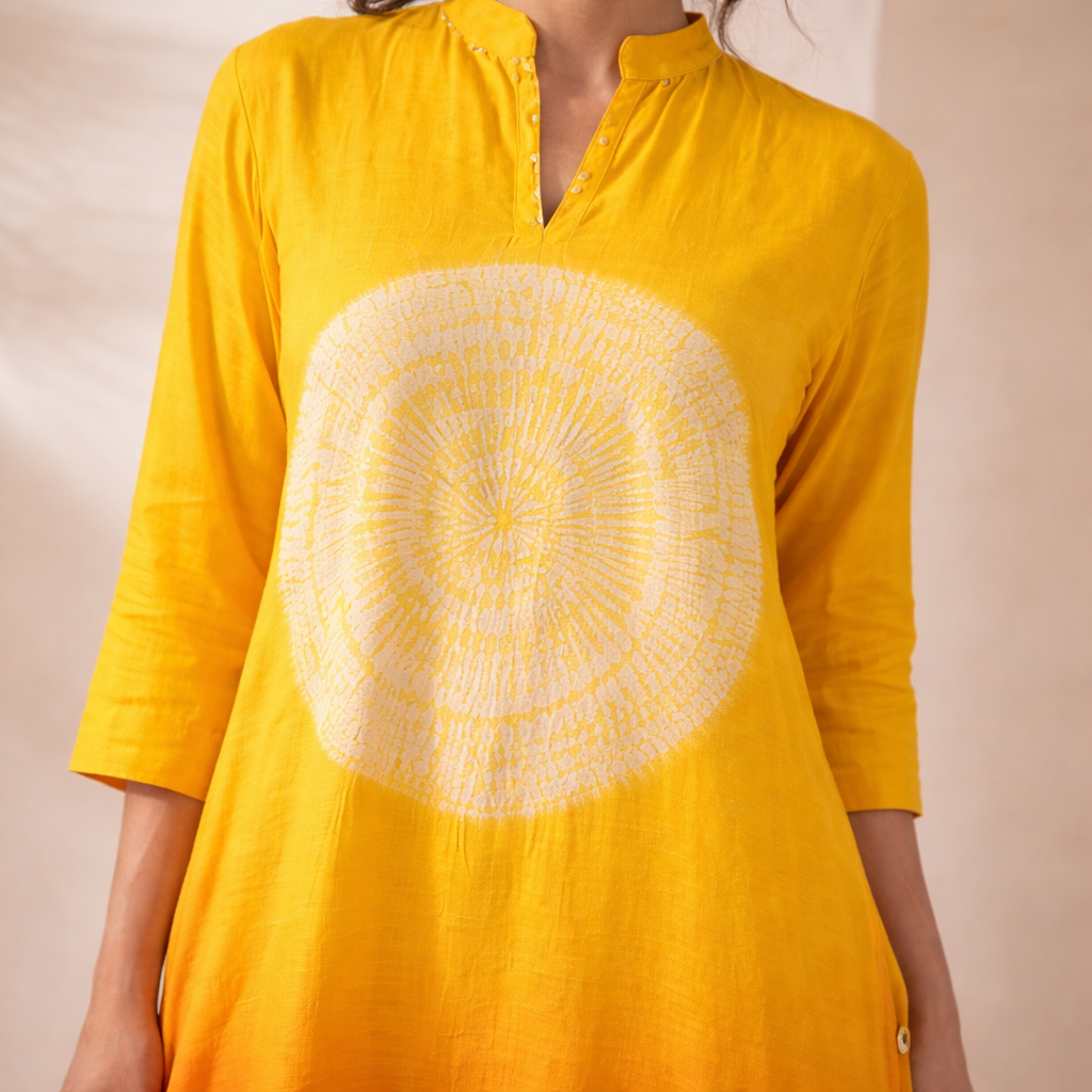 Saffron Ombré Kurta Set With Pants