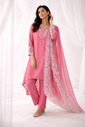 Luxe Rose Pink Embroidered High-Low Kurta Set