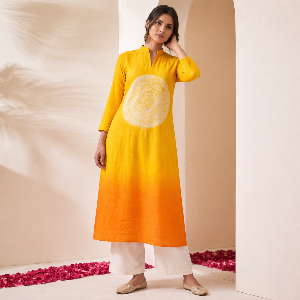 Saffron Ombré Kurta Set With Pants